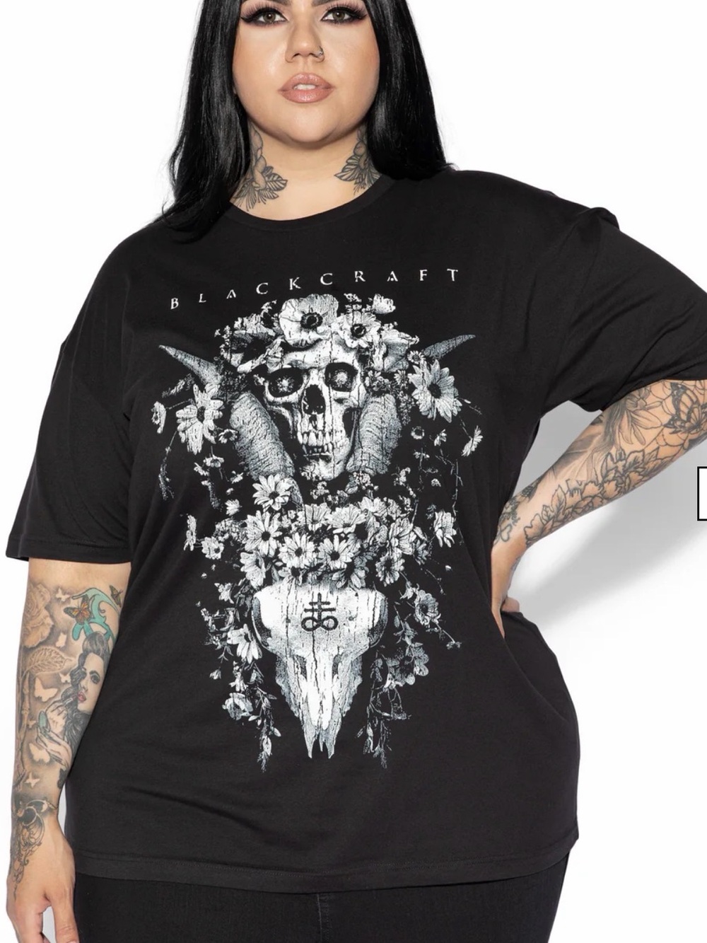 BlackCraft Black Floral Skull Short Sleeve Tee
